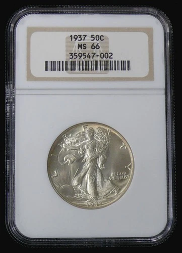 1937 MS-66 WALKING LIBERTY HALF DOLLAR,OLDER HOLDER NGC SLAB
