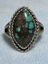 Classic Southwestern Natural Spider Web Turquoise Ring, Sterling, Size 5.5