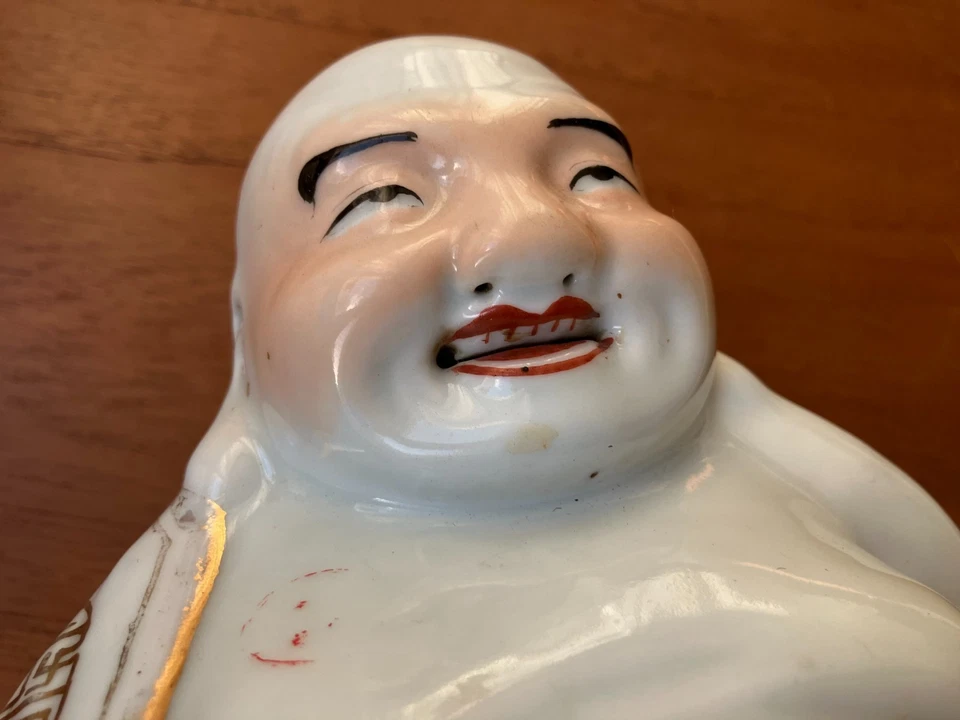 antike chinesische Porzellanfigur Buddha, H 19 cm, signiert - Bild 3 von 4