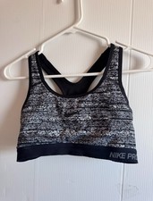 Nike Pro Dri-Fit Sports Bra Size M Black Gray Patterned Activewear FREE SHIPPING