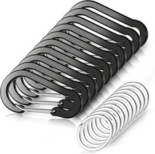 10 PCS Mini Carabiner Clips with Key Rings Aluminum D Shape Large, Black