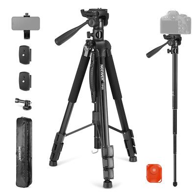 NEEWER TP05 74'' Tripod/Monopod, 3-Way Head, 17.6lb Load, for DSLR/Phone