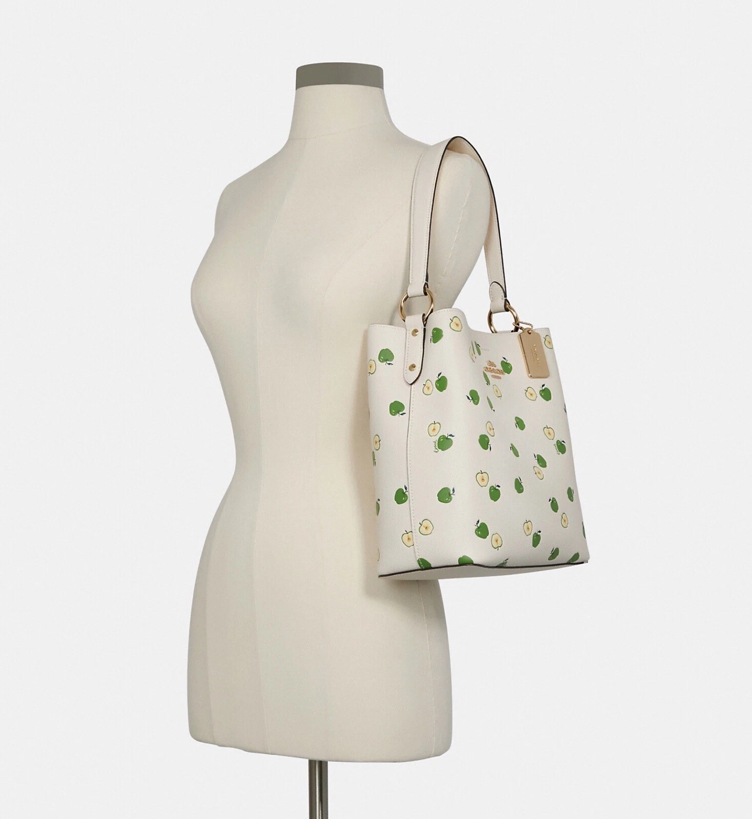 ☂️?Borsa a secchiello Coach Town con stampa mela oro gesso multi leggera sella C4301