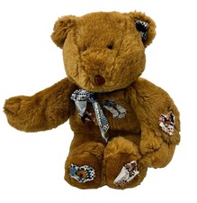 Vintage Brown Teddy Bear Stuffed Plush with Button Patches Country Cottagecore