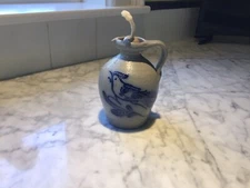 Rowe Pottery Works 1991 Salt Glazed Cobalt Blue Bird Oil Lamp 6” Tall