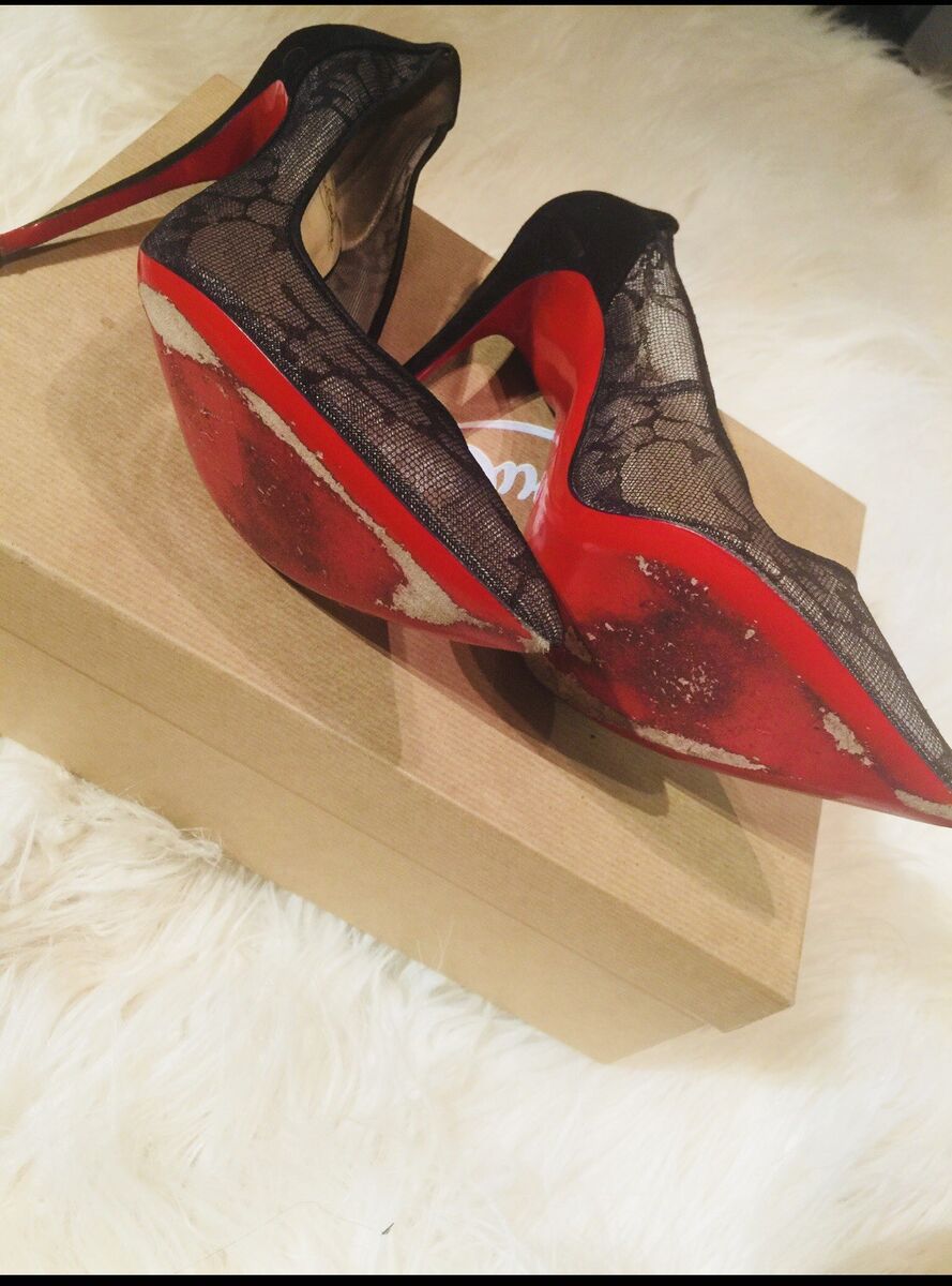 Christian Louboutin black pigalle lace Follies Sz 38.5 SOLD Christian Louboutin black pigalle lace Follies Sz 38.5 SOLD