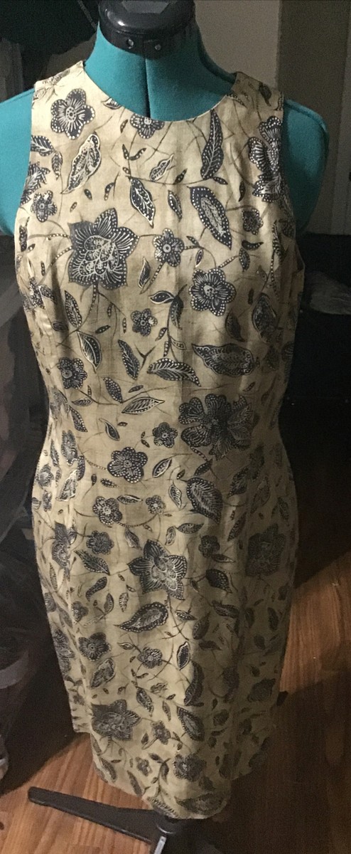 jones new york silk dress Jones New York Dress Petite 10P Black White Floral Silk Ruched Midi Cocktail Dre