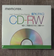 Memorex High Speed CD-RW 12x 700MB 80 Min 5 Pack Factory Sealed