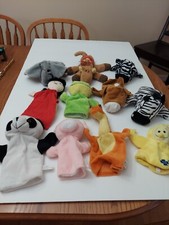 Lot of 11 Hand Puppets Pretend Play Zebra, Frog, Panda, Pig and More