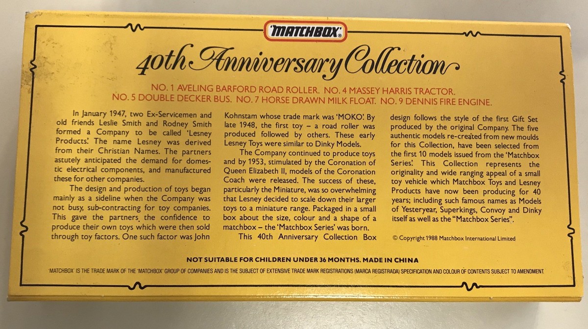 Vintage Matchbox 40th Anniversary Collection Series 1988 | eBay