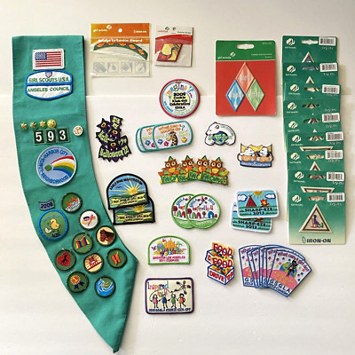42 Girl Scout Patches Badges GSA Sash with Pin and Merit Badges 2008 - 2013