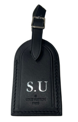 LOUIS VUITTON ブラックレザー ネームタグ Louis Vuitton Paris SU Black Leather Name Tag Large Silvertone