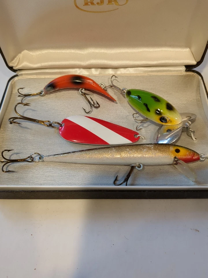 4  Vintage Fishing Lures From The '70s Jitterbug, Spoon,Minnow CORP GIFTS - Image 2 of 2