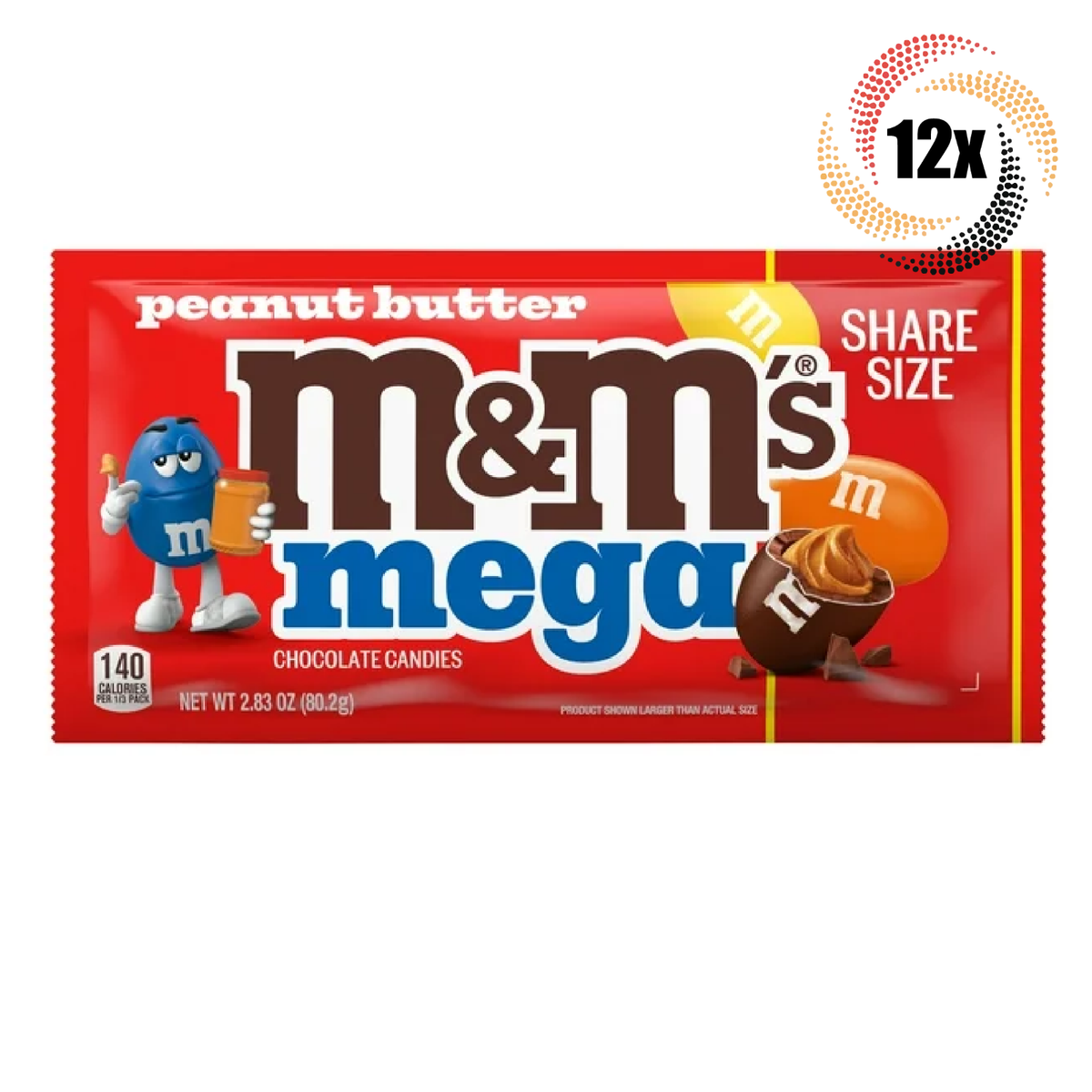 12x Packs M&M's Mega Peanut Butter Flavored King Size Chocolate