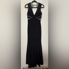 Betsy Adam Mesh Cutout Halter Evening Gown in Black - 6