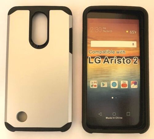 BLACK HYBRID FUSION GRIP SKIN Shockproof Case Cover FOR LG SP200 / X210 Aristo 2 - Picture 3 of 5