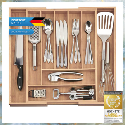 Besteckkasten Besteckeinsatz Schubladeneinsatz Organizer ausziehbar Bambus Holz