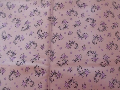Coupon De Tissu Coton Fleuri Mauve - Dimensions 52 X 73 Cm - Neuf - Fabrication Française