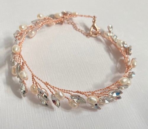 Mariell Rosegold Armband Kristall Edelsteine und Süßwasserperlen Hochzeit Abschlussball - Bild 4 von 5