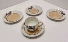 Vtg Lusterware Red  Blue Bird w Flowers Miniature Teacup And 4 Matching Saucers