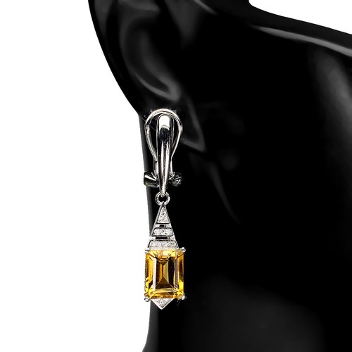 925 Sterling Silver Earrings Octagon Citrine 9x7mm Natural Gemstone Jewelry - Picture 2 of 10