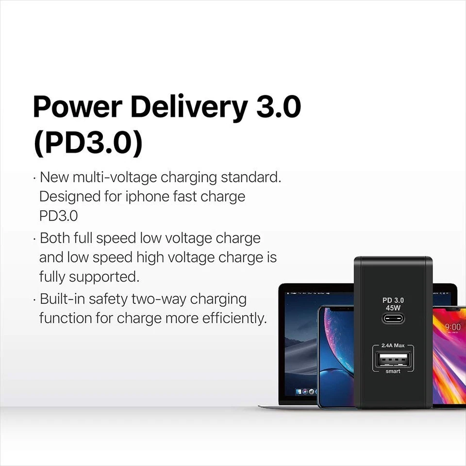 Cargador de Pared Gigastone USB-C 60W Entrega de Energía PD 3.0 45W Carga Rápida, Plegable Foto 4 de 4