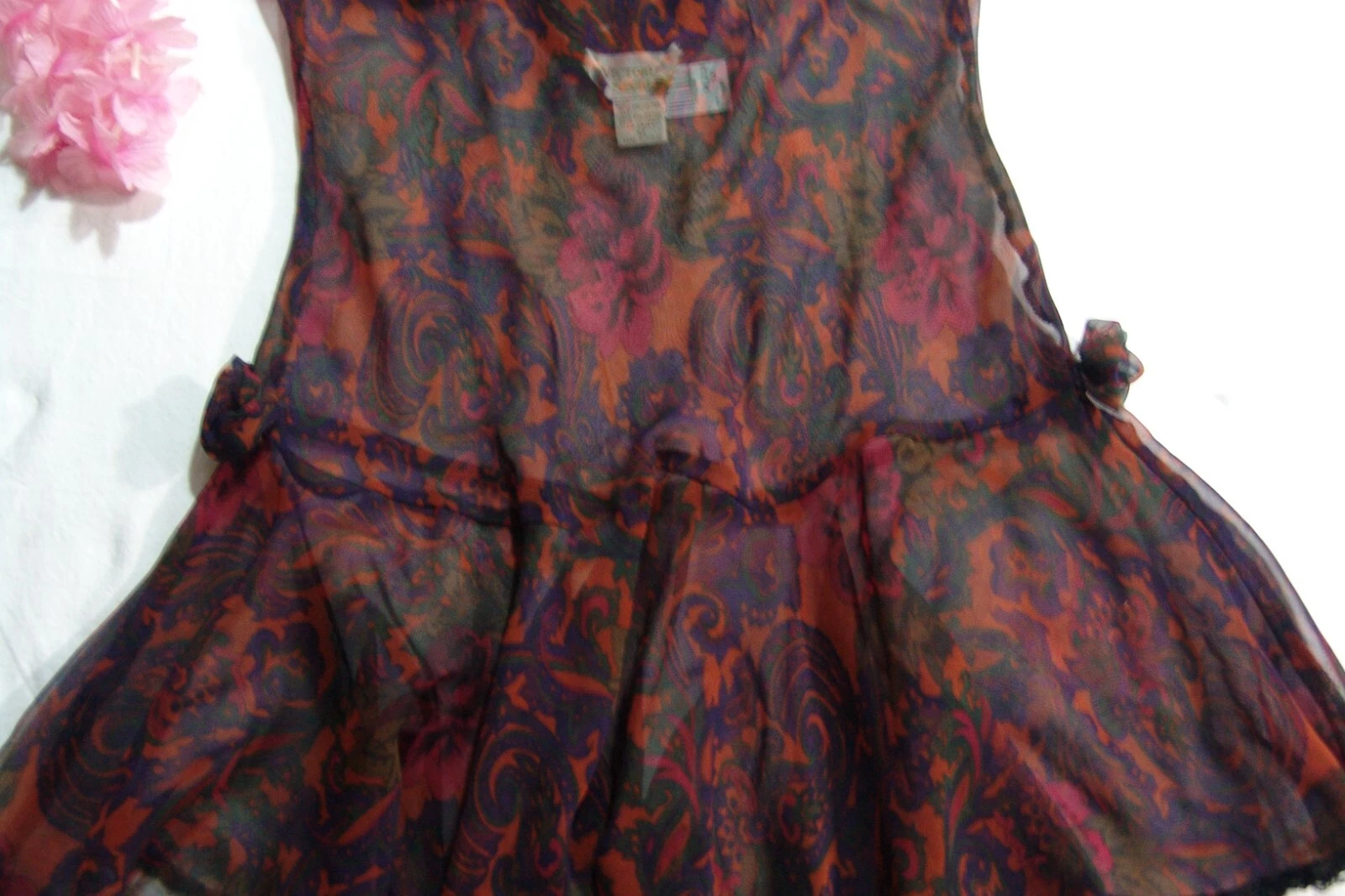 UNDERCOVER Abito Victoria's Secret slip M rosso nero arancione chiffon pizzo medio vintage anni 80