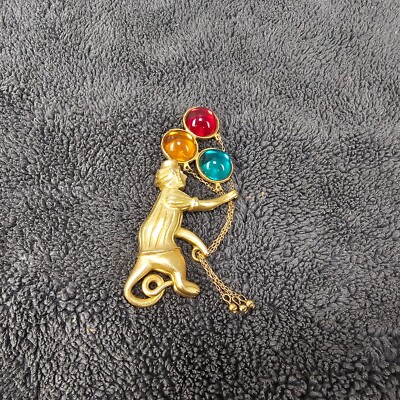 Vintage Monkey Balloon Pin Brooch Gold Tone RARE