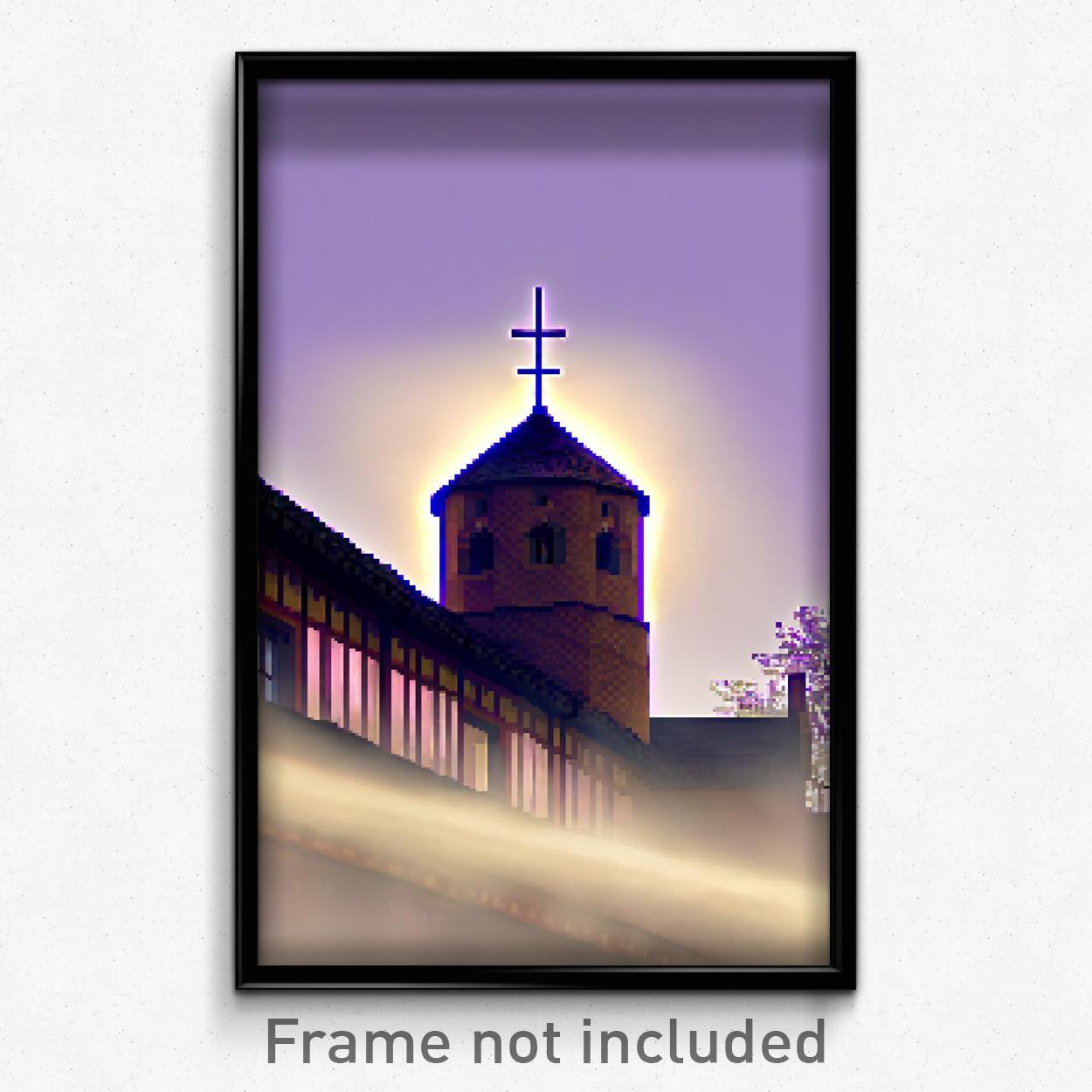 8-Bit Pixel Art Poster - Classic Nunnery Psychedelic Trippy Gamer Print