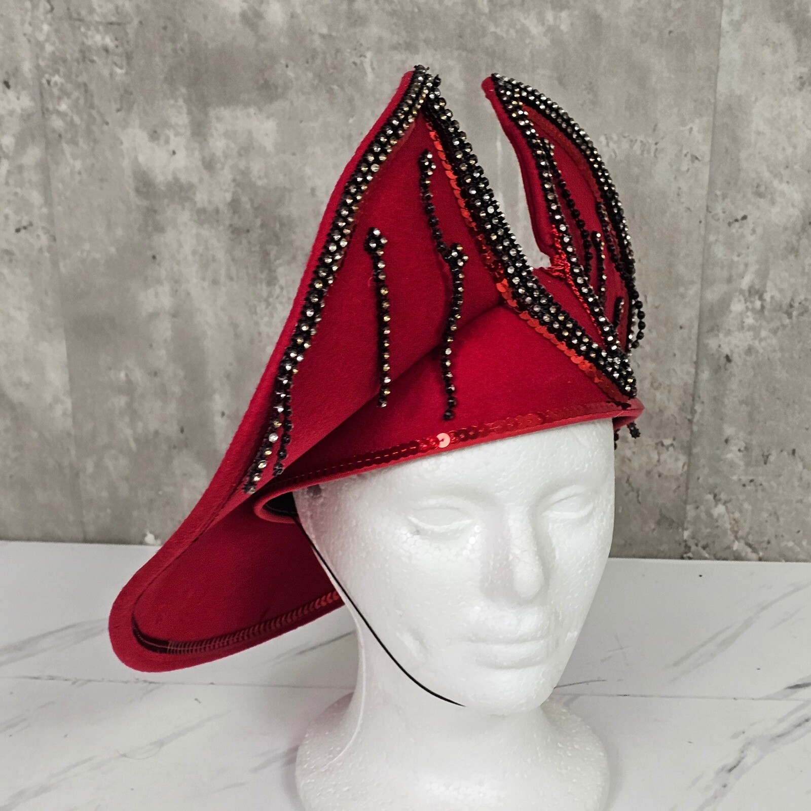 Red Statement Felt Hat Rhinestone Embellished Uni… - image 3