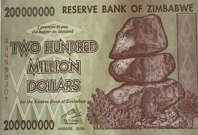 Zimbabwe 200 Million Dollar Banknote 2008 – Unzirkuliert, Echtes Sammlerstück