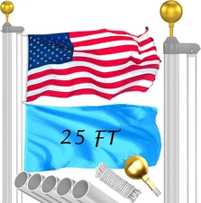 Flag Pole Kit 25FT, 12 Gauge 1.8Mm Thickness Heavy Duty Flag Poles with 3X5 Amer