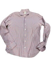 CULTURATA tailored fit made in Italy red white blue long sleeve summer shirt