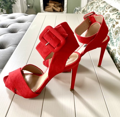 Zara Red Strappy Stiletto Heels With Ankle Buckle Strap UK5 EXCELLENT CONDITION - Picture 7 of 17
