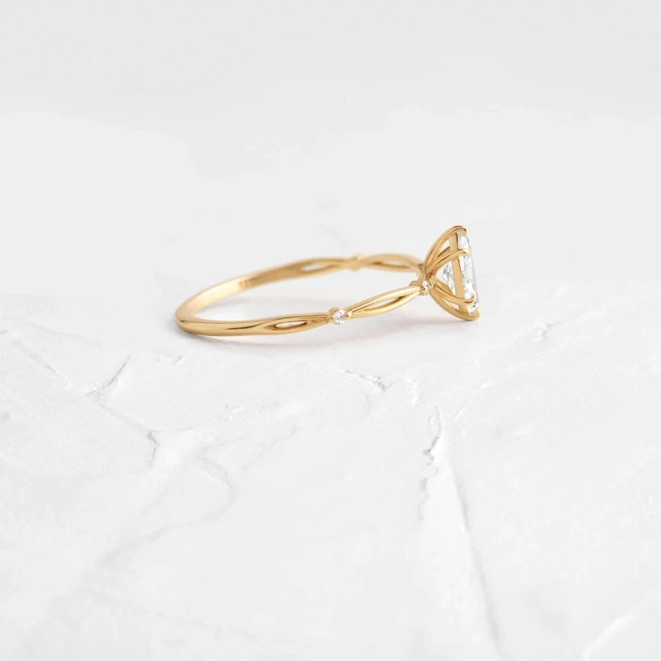 Moissanite Solitaire Women Ring Marquise Cut Gold Plated 925 Sterling Silver - Image 2 of 4