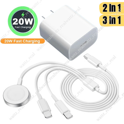 Magnetic Fast Charger Cable USB C Block For Apple Watch 7/6/5/4/3/2/1/SE iPhone