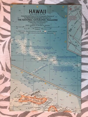 Vintage 1960 National Geographic Map of Hawaii