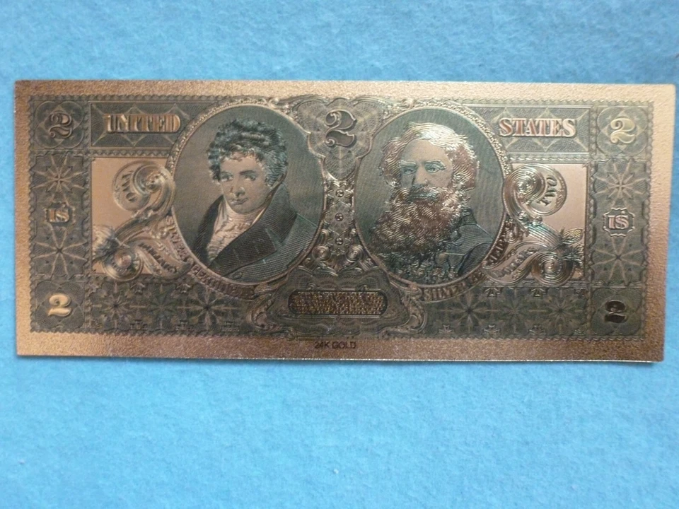 1886 series,999 Gold leaf-colored 2 Dollars.  - Image 2 of 2
