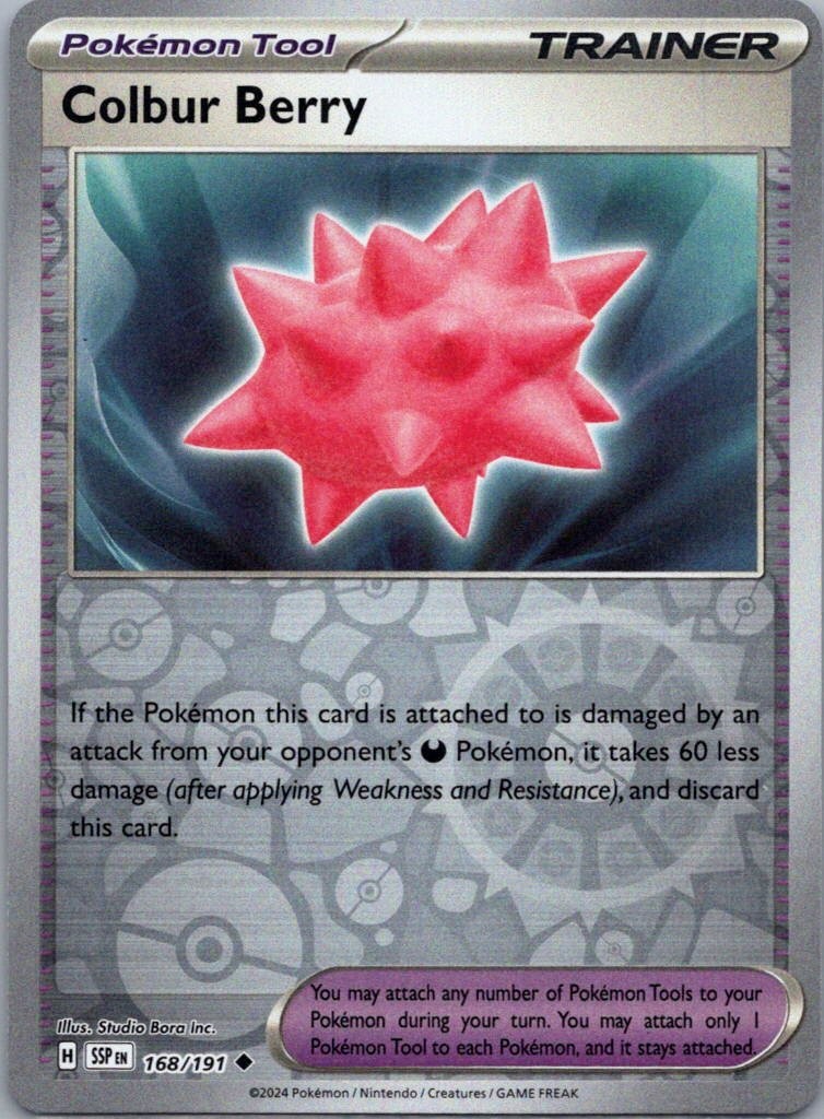 Pokemon TCG Colbur Berry 168/191 Surging Sparks Rev Holo NM