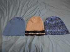 three 3 NEW beanies hats toboggans knitted stylish plain head warmth skull cap
