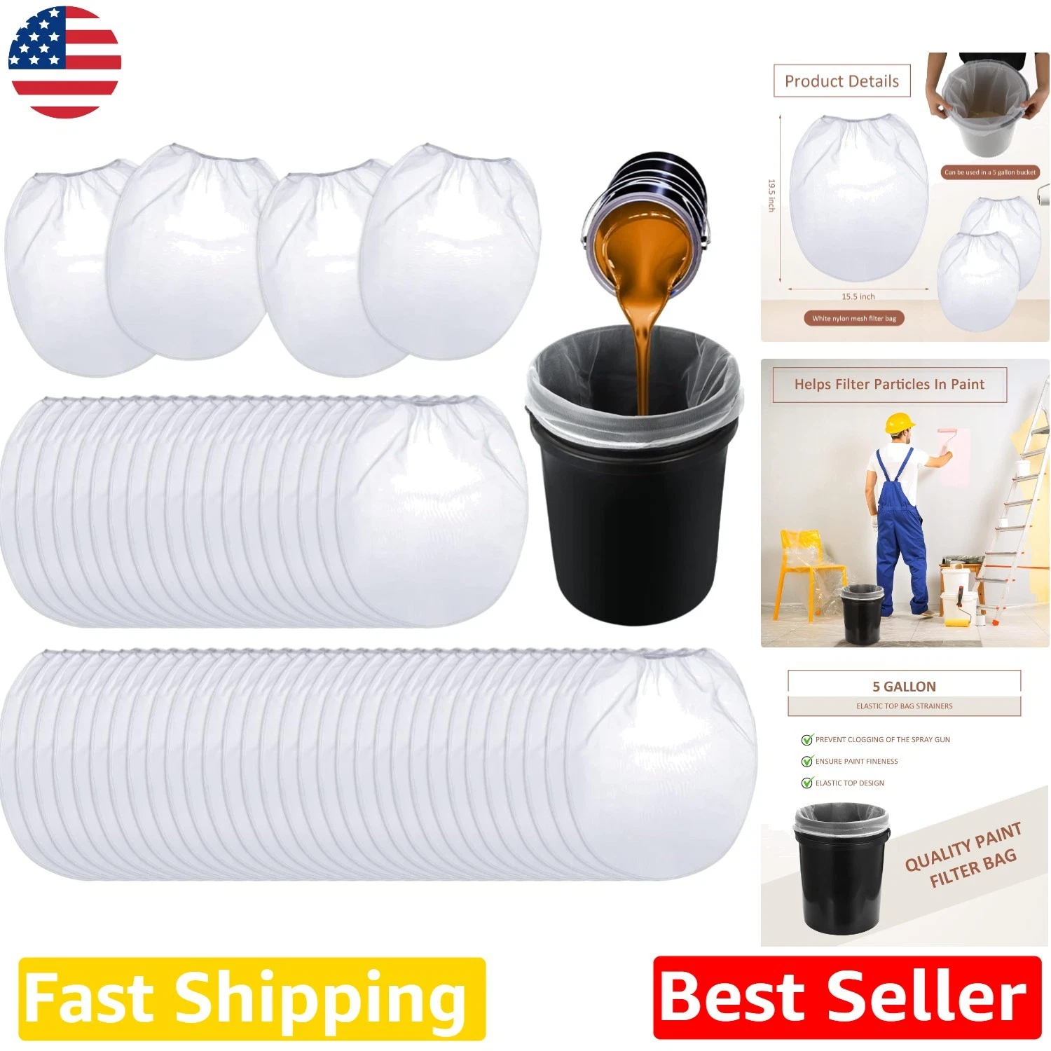 Bulk 5 Gallon Paint Strainer Bags 100 Pack Fine Mesh Superior Quality