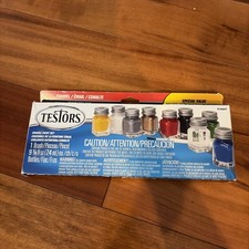 Testors Enamel Paint Set 9 Bottles Gloss Colors Thinner Brush 9146XT New In Box