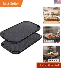 Nonstick Grill Pan Flat and Ribbed Reversible Cast Aluminum 19.5x10.7 Inches