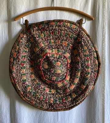 Vintage Guatemalan Huipil Handmade Emroidered Folkart 21'' Round Pillowcase Boho