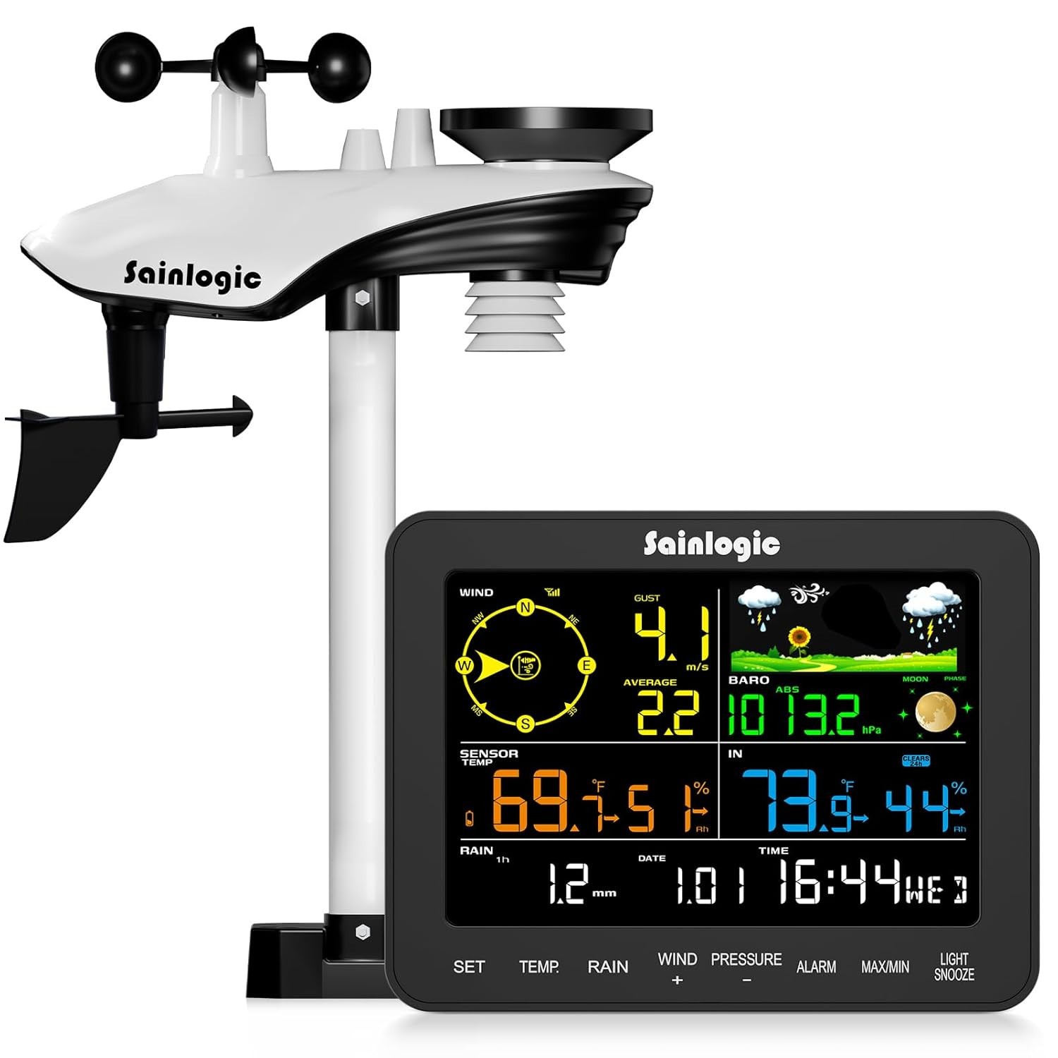 Wireless Indoor Outdoor Sa6, With Rain Gauge&wind