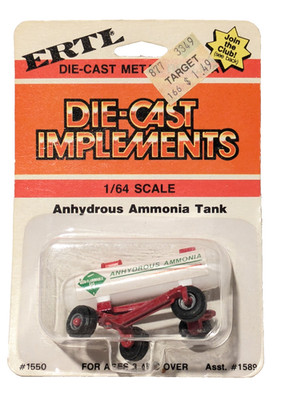 Vintage ERTL white Anhydrous Ammonia Tank, 1:64 Diecast, NEW/MOC