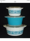 Vintage 1969 PYREX HORIZON BLUE & WHITE Cinderella Casserole Dish W/Lids 6pc SET