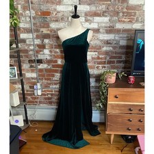 Jenny Yoo Cybill One Shoulder Dress with Slit in Emerald Green Size 8