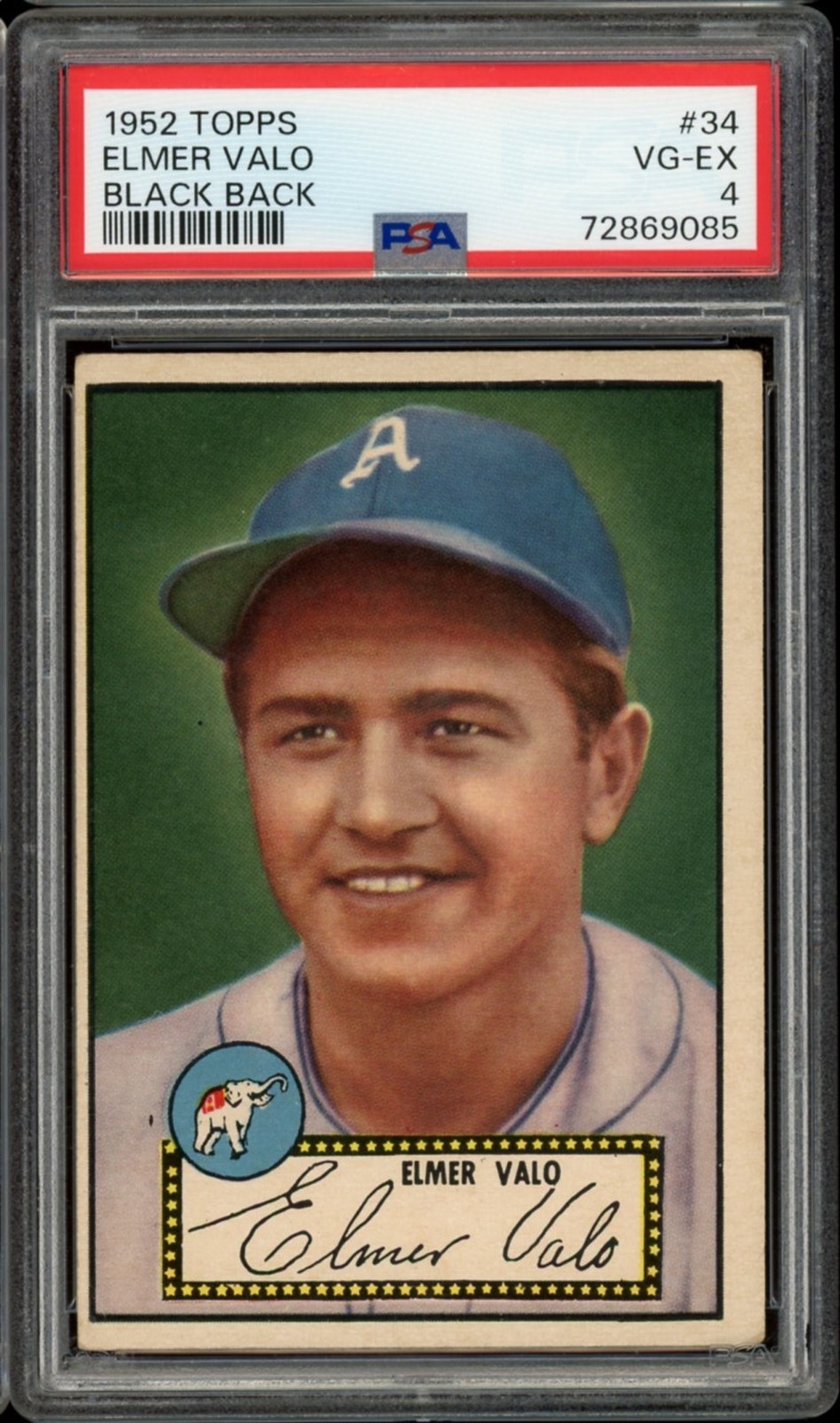 1952 Topps Baseball #34 Elmer Valo Black Back PSA 4