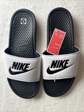 NIKE Men's Benassi JDI Slip On Sandals Slides White Black Size 12 New
